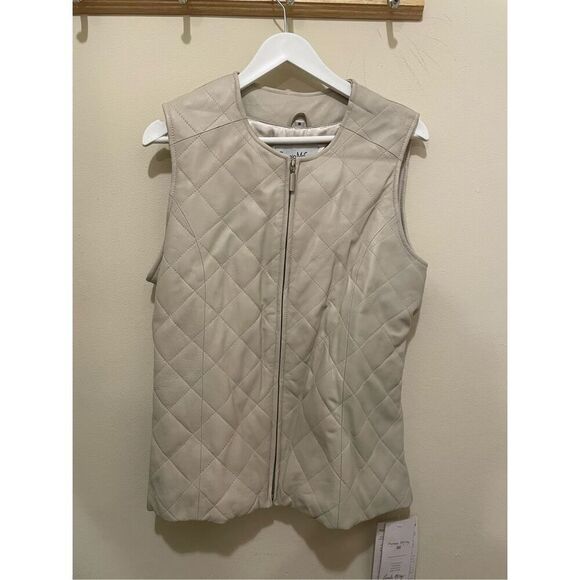 New Pamela McCoy collection quilted leather sleeveless vest size medium - Picture 1 of 11